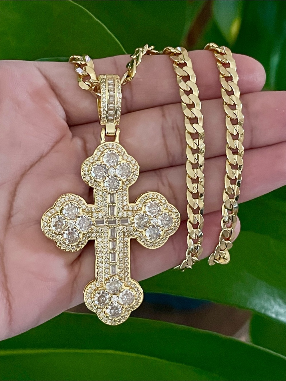 Elegant Gold-Tone Crystal Cross Pendant Necklace